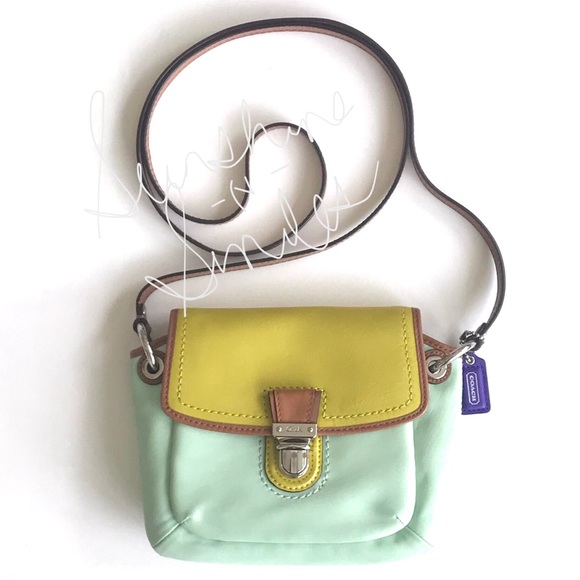 Coach POPPY Color-Block Aqua Green/Chartreuse Leather Flap Crossbody 48941
SVB4J - Picture 2 of 15